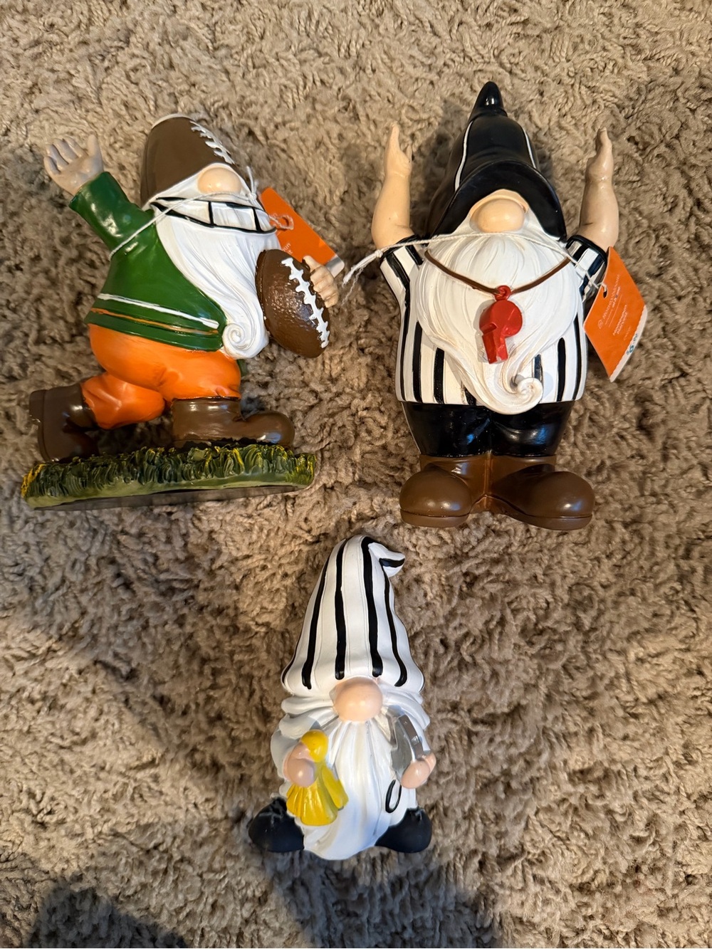 Whimsical Referee & Football Gnome Set - Black, White, Green, Orange